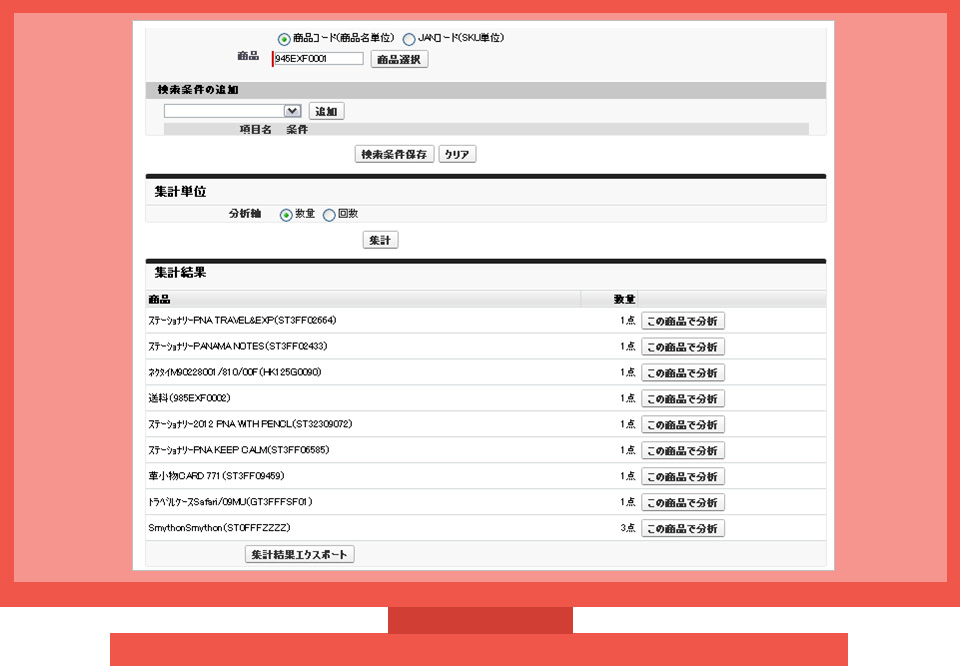 バスケット分析 詳細画面